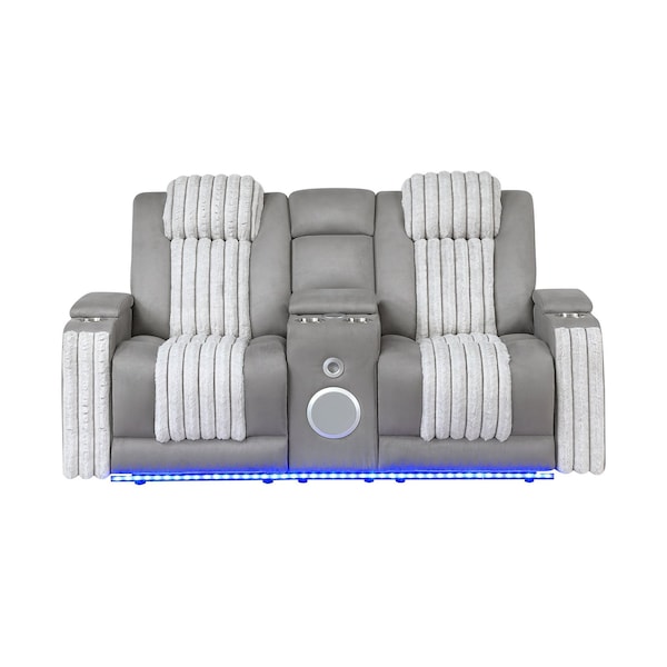 Global Furniture Usa Contemporary U8000 Grey Power Reclining Loveseat W/ Console U8000-GREY-PCRLS W/ PHR + LED - main