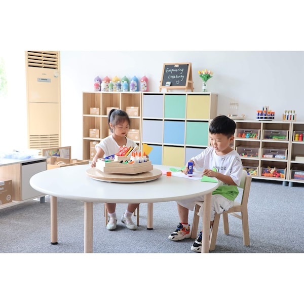 Beleduc By Playwell Round Table 48in White Top, Oak Legs, Fixed Height 47cm/19in 846123 - main