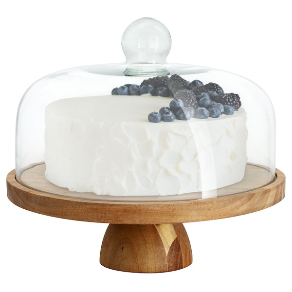 Megachef Acacia Wood Multi-Function Cake Stand with Glass Dome Lid 750122132M - main