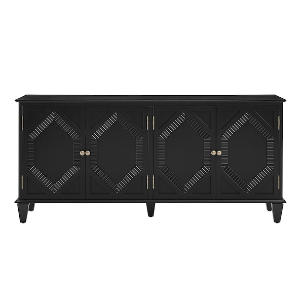 Homeroots 66in Black Wood Carved Geometric Accent Cabinet With Four Doors 691655 - main