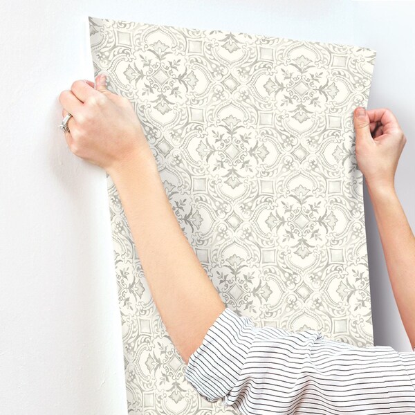 Chesapeake Marjoram Light Grey Floral Tile Wallpaper 4134-72515 - main