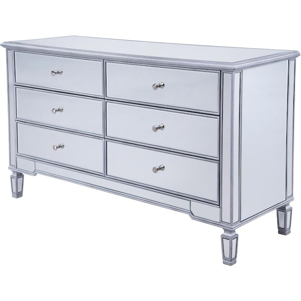 Elegant Decor 6 Drawers Cabinet Silver Paint Hand Rubbed Antique Silver 60 x 20 x 34 in. MF6-1036S - main