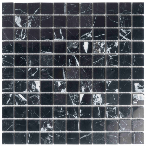 Apollo Tile Vigoro 12x12 Nero Marquina Marble Polished Black Mosaic Wall and Floor Tile, 5PK APLTRK8832A - main