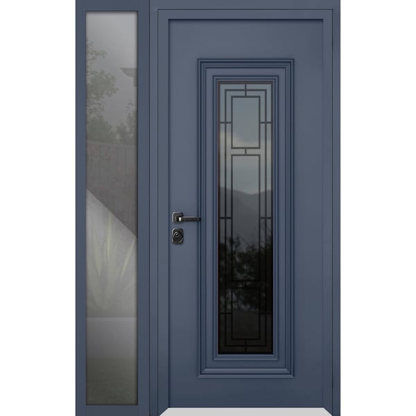 Vdomdoors Steel Door Ballucio 6044 Gray Graphite Side Exterior Window Stainless Inserts Single Modern Painted BALLUCIO6044EXD-GRE-W36+12xH80-RH-I - main