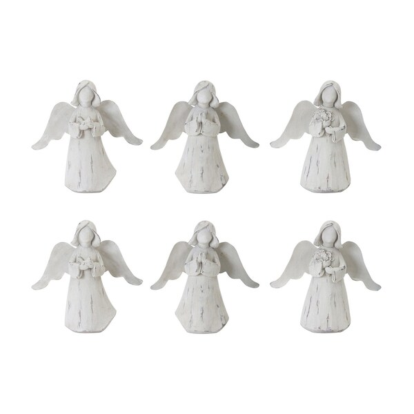 Homeroots Set of Six 6" White Washed Polyresin Angel Figurine Tabletop Sculpture, 6PK 518053 - main