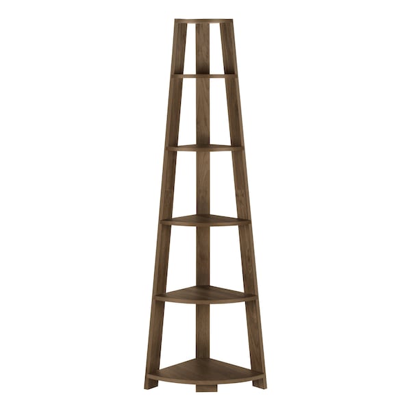 Homeroots 71" Dark Brown Wood Five Tier Corner Bookcase 489812 - main