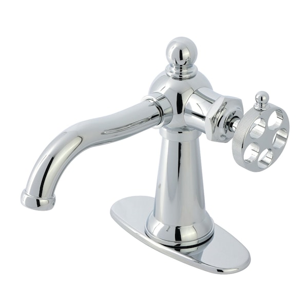 Kingston Brass One-Handle Single-Hole Bathroom Faucet with Knurled Handle and Push Pop-Up Drain, Polished Chrome KSD3541RKZ - main