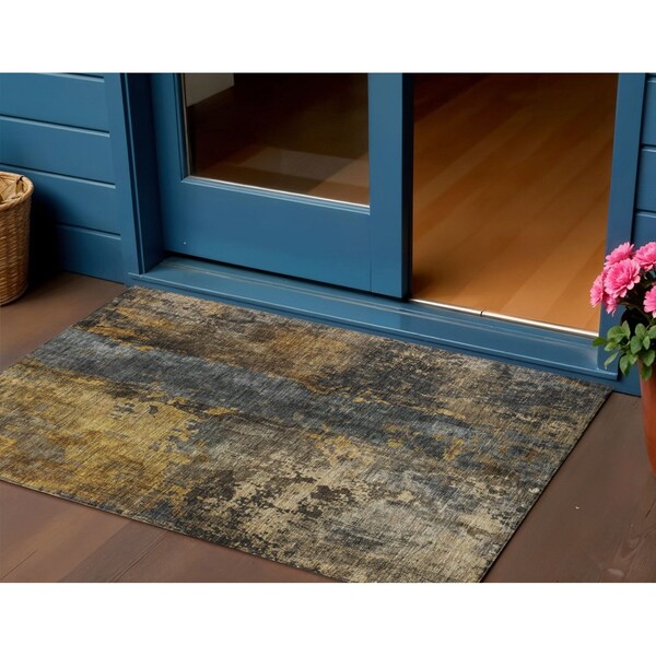 Homeroots 3' X 5' Gray Brown And Gold Abstract Washable Indoor Outdoor Area Rug 606062 - main