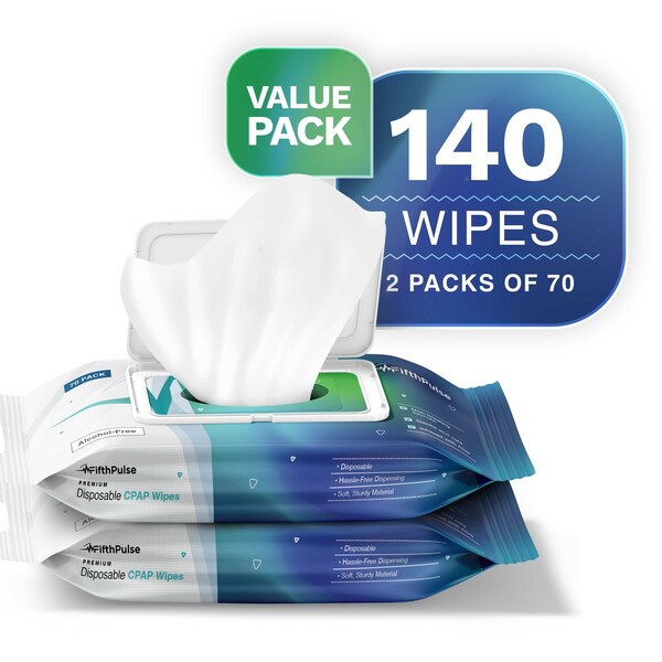 Fifthpulse Unscented w/ Aloe Vera, Alcohol-Free Cleaning Wipes for CPAP Equipment, 2 Pack's of 70 Count, 140PK FMN100640 - main