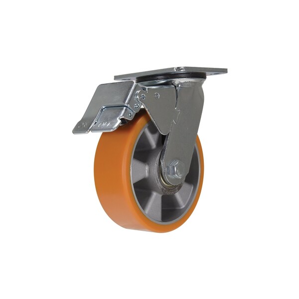 Vestil Polyurethane Swivel With Total Brake Caster 6 In. x 2 In. 1210 lb Orange/Silver CST-VE-6X2PUA-SWTB - main