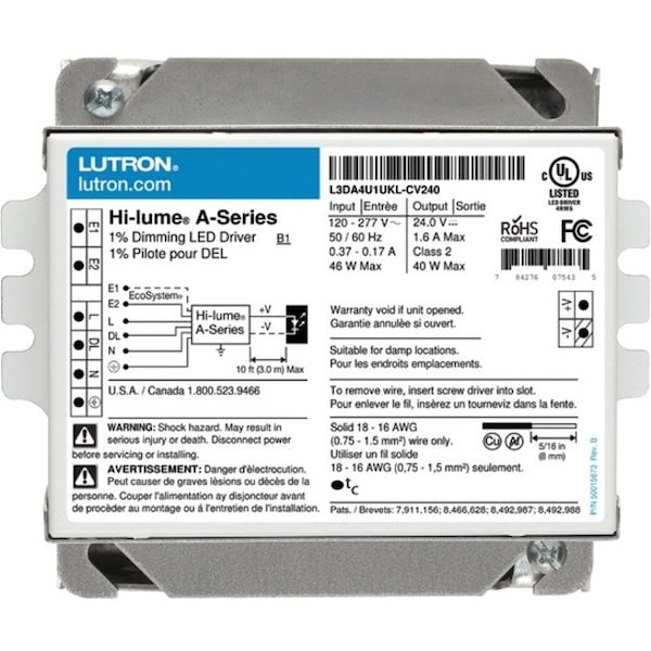 Lutron LED Driver, 24VDC, 120/277VAC, 170-370 mA L3DA4U1UKL-CV240 - main