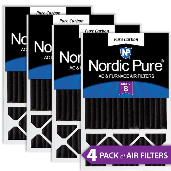 Nordic Pure 16x25x5 Pure Carbon Pleated Air Filter, High Capacity, MERV 8, 4 PK 16x25x5HPCP-4 - main
