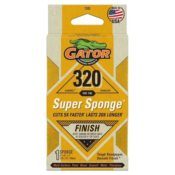 Gator Sanding Sponge, 5 in L, 3 in W, 320 Grit, Aluminum Oxide Abrasive 7303 - main