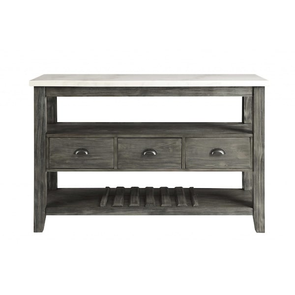 Homeroots 18in X 54in X 36in White Marble Gray Oak Wood Server 347332 - main