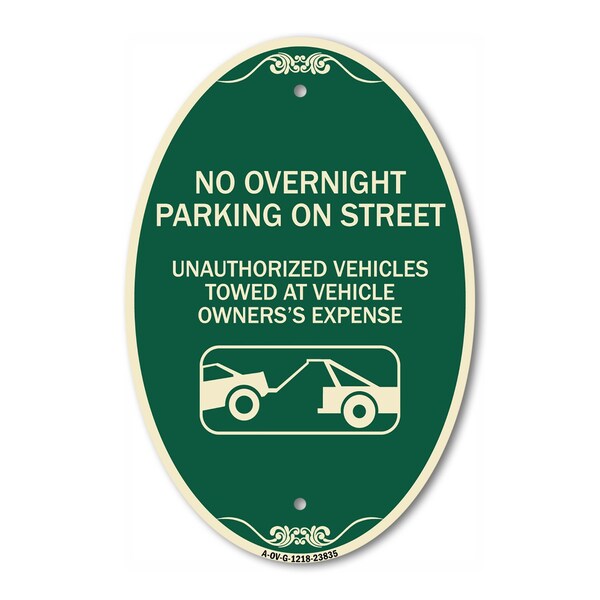 Signmission No Overnight Parking on Street Unauthorized V, 12 In X 18 In Architectural, Heavy Gauge Aluminum A-OV-G-1218-23835 - main