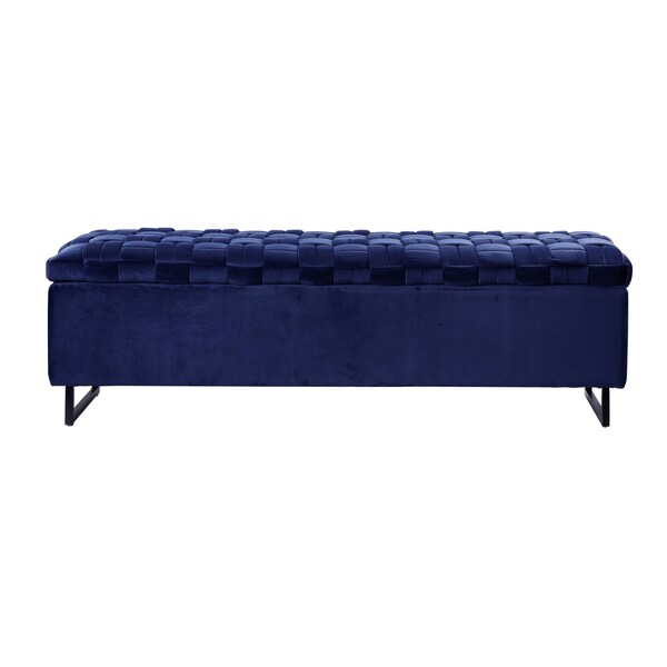 Homeroots 16" Navy Blue Upholstered Velvet Bench with Flip top 530665 - main