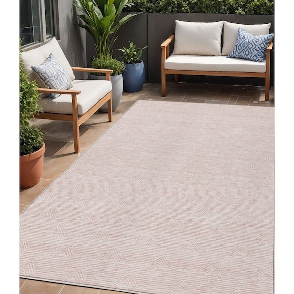 Homeroots 5' X 8' Pink And Gray Geometric Washable Indoor Outdoor Area Rug 594408 - main