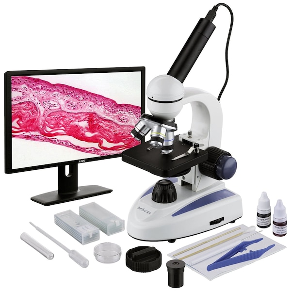 Amscope M158 Biology Science Student Compound Microscope 40X-1000X w/USB Digital Camera and Slide Preparati M158C-SP14-E - main