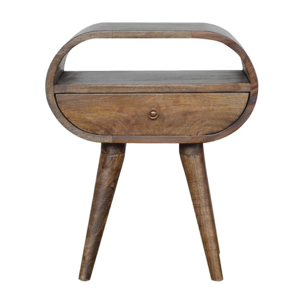 Homeroots 21" Brown Solid Wood Round One Drawer Nightstand 651857 - main