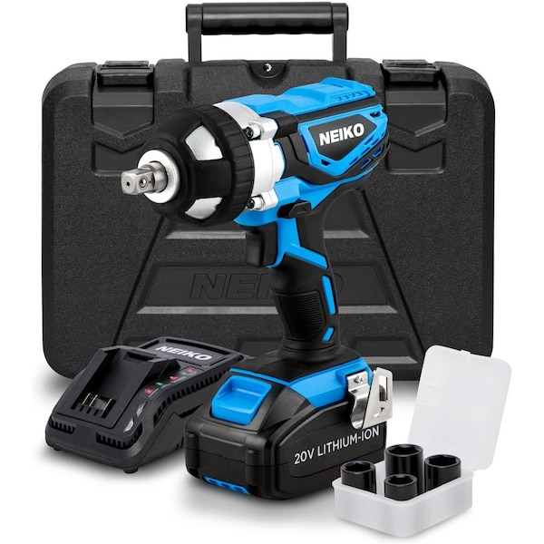Neiko 0.5 in Drive High-Torque Cordless Impact Wrench with 20V Battery and 0.5 in Drive Sockets 10878A - main