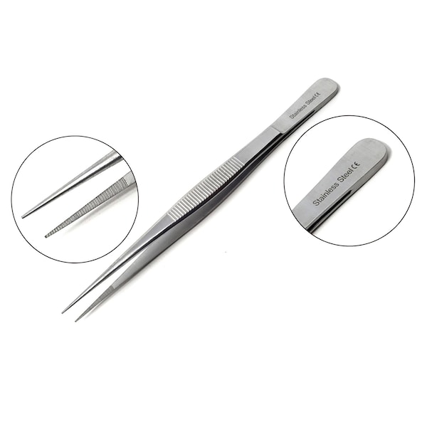 A2Z Scilab Culinary Tweezers, Narrow Precision Serrated Jaws, 5.5 Inch Straight, Stainless Steel Tongs A2Z-ZR1042 - main