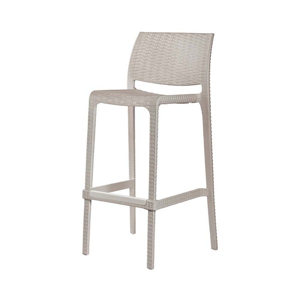 Homeroots Set of Four 30" Taupe Faux Rattan Heavy Duty Plastic Outdoor Bar Height Chairs 565347 - main