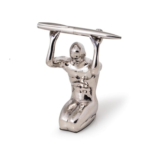 Fixturesfirst Antique Silver Plated Atlas Pen Holder FI2537203 - main