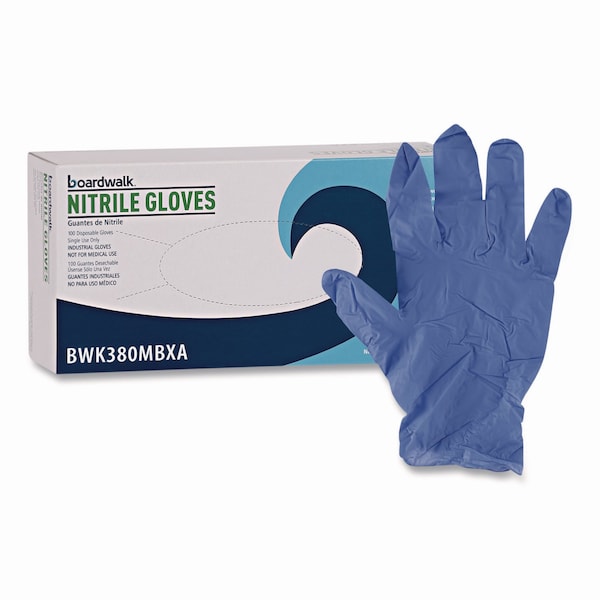 Boardwalk 380 Series, Disposable Gloves, 4 mil Palm, Nitrile, Powder-Free, M, 1000 PK, Blue 380MCTA - main