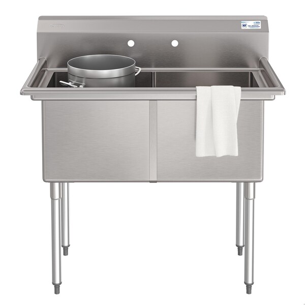 Koolmore 42 in. 18-Gauge 2-Compartment Commercial Sink with Backsplash, Bowl Dimensions 18''x18''x14'' KM-SB181814-N3 - main