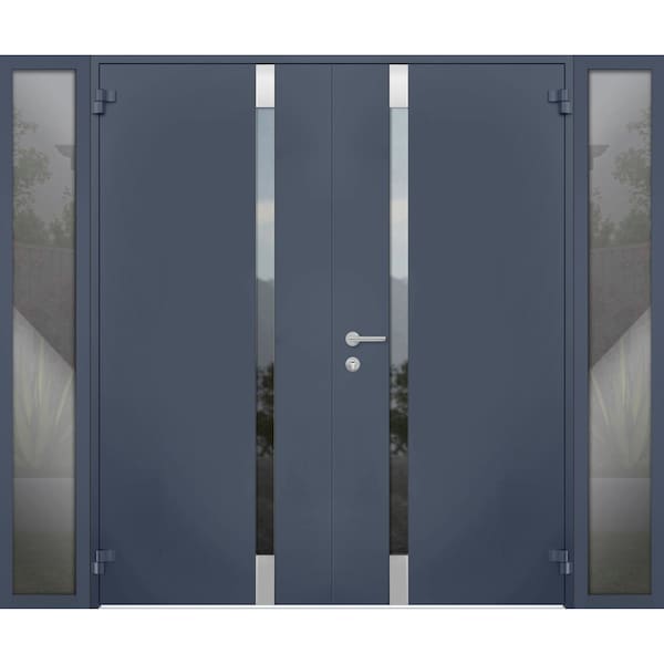 Vdomdoors Steel Double Doors Cynex 6777 Grey 2 Sidelight Exterior Windows Stainless Inserts Single Modern Pai CYNEX6777DEXD-GRE-RH-O-W14+72+14 x H80 - main