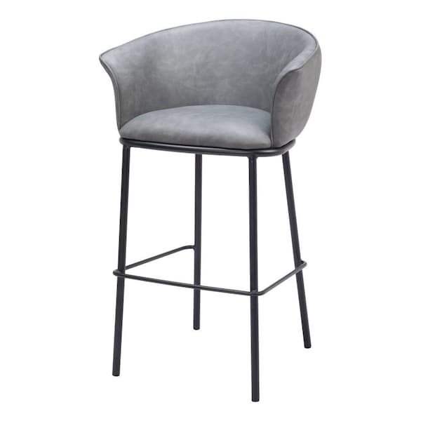 Homeroots 30" Gray And Black Faux Leather And Steel Bar Height Bar Chair 555665 - main