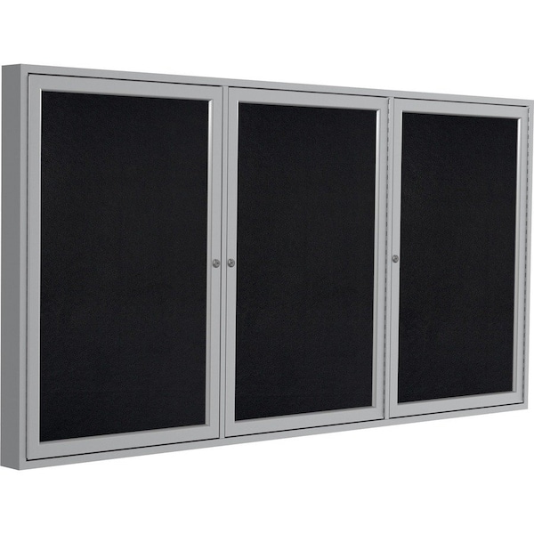 Ghent 3 Door Enclosed Recycled Rubber Bulletin Board, Satin Aluminum Frame, 3'H x 6'W, Black PA33672TR-BK - main