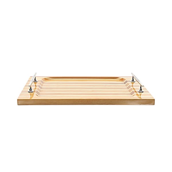 Homeroots 15in Brown And Natural Solid Wood Striped Serving Tray With Handles 401834 - main