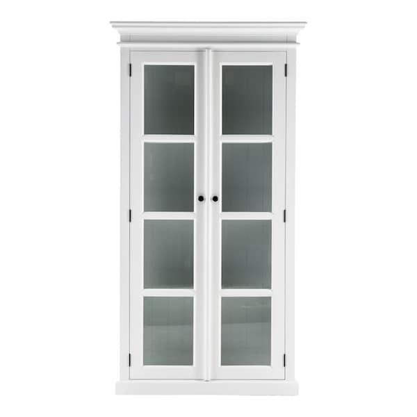 Homeroots 75in White Wood and Glass Double Door Storage Cabinet 397837 - main