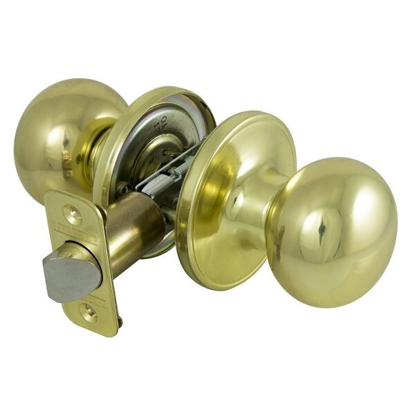 Prosource Passage Knob, Metal, Polished Brass, 2-3/8 to 2-3/4 in Backset, 1-3/8 to 1-3/4 in Thick Door T9730BRA4V - main