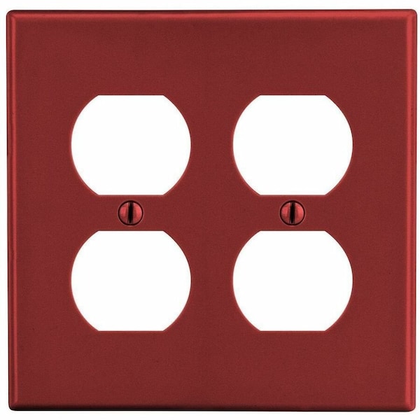 Hubbell Wiring Device-Kellems Duplex Receptacle Wall Plate, Number of Gangs: 2 Plastic, Satin Finish, Red P82R - main