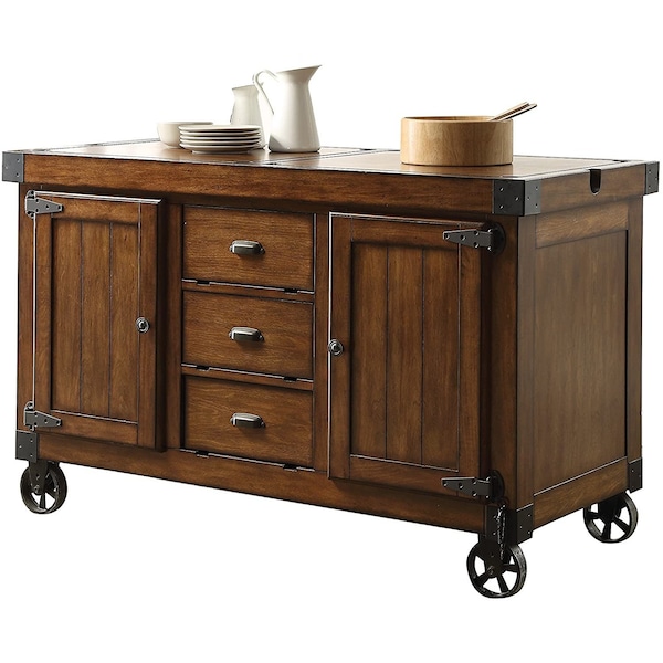 Homeroots Rustic Farmhouse Warm Tobacco Rolling Kitchen Cart 286605 - main