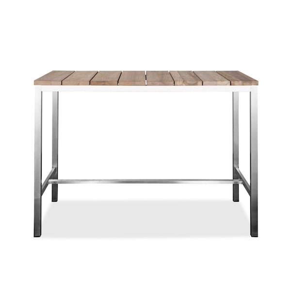 Homeroots 55" Wood Brown And Silver Solid Wood And Stainless Steel Dining Table 372053 - main