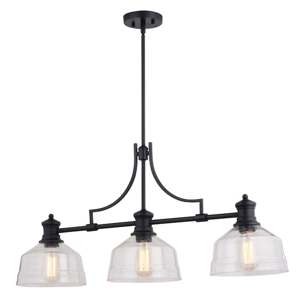 Vaxcel Beloit 3L LED Compatible Black Farmhouse Linear Chandelier Island Pendant Light Fixture Clear Glass H0293 - main