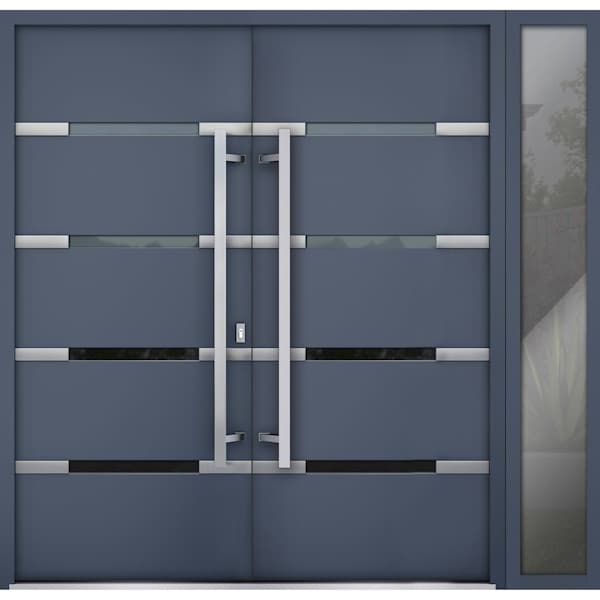 Vdomdoors Steel Double Doors Deux 1105 Gray Graphite Sidelight Exterior Window Stainless Inserts Single Moder DEUX1105DEXD-GRE-RH-W72+12 x H80 - main