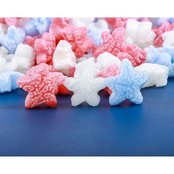 Bubblefast FunPak Red White & Blue Stars Packing Peanuts Mini Pack Plant Based BioD Compostable 0.6 cu ft Bag Mini-Red, White & Blue Stars - main