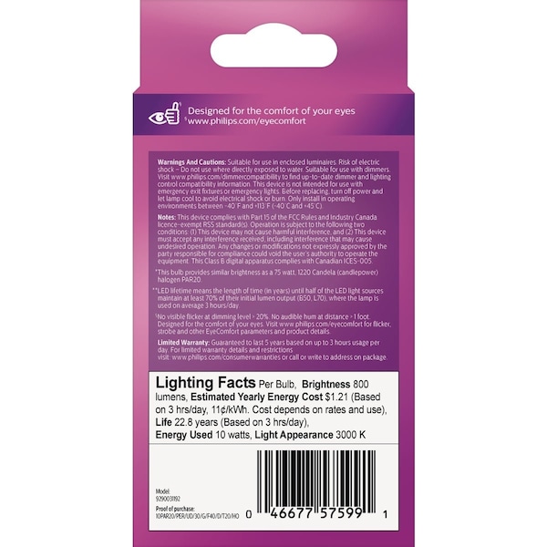 Signify Ultra Definition 75W Equivalent Bright White PAR20 Medium Dimmable LED Floodlight Light Bulb 573196 - main