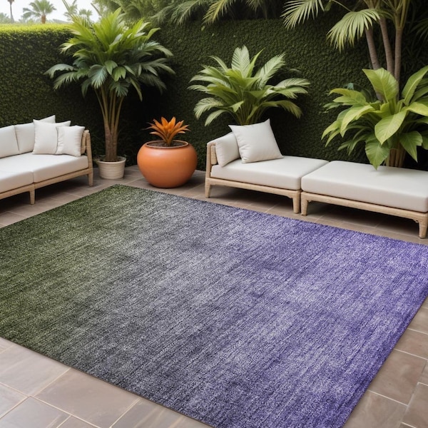 Homeroots 10' X 14' Olive Green And Purple Ombre Washable Indoor Outdoor Area Rug 563726 - main