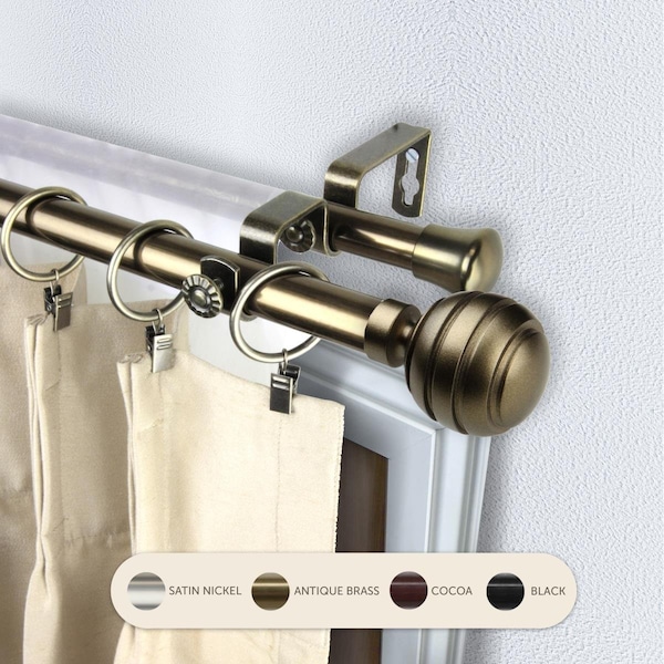 Central Design 0.8125 in. Louise Double Curtain Rod with 28 to 48 in. Extension, Antique Brass 4791-284 - main