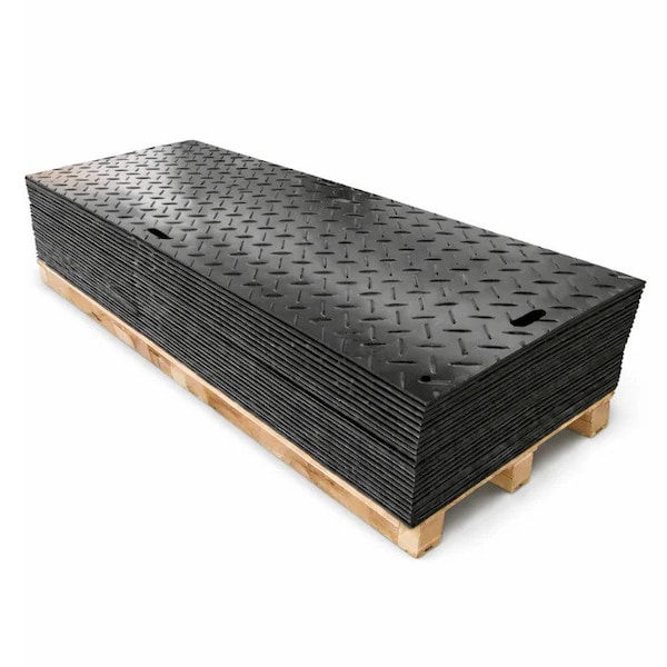 Irontread Mats Ground Protection Mat, Heavy Duty, Diamond Tread Pattern, HDPE, 1/2in Thick, 4ft x 8ft, Black, 25PK ITGPM-100-BK-25 - main