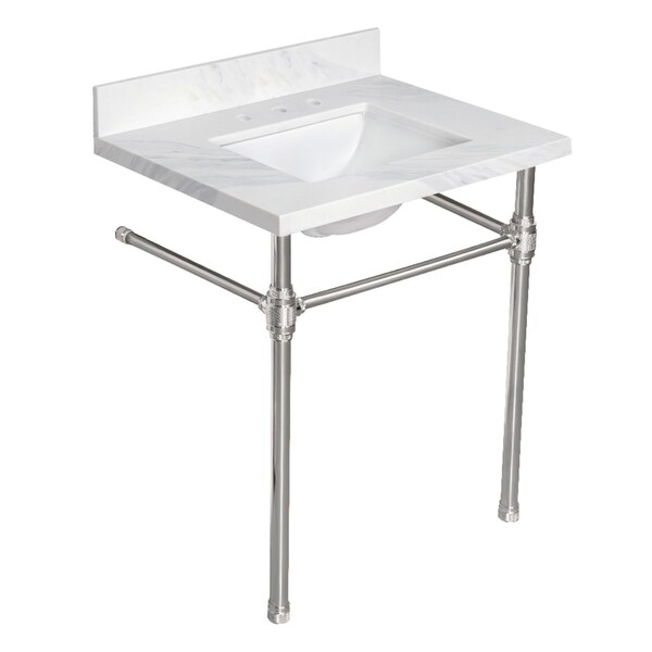 Kingston Brass 31" Quartz Console Sink with Brass Legs, 8-Inch, 3-Hole, Quartz White/Polished Nickel KVPB3122W38CLV6 - main