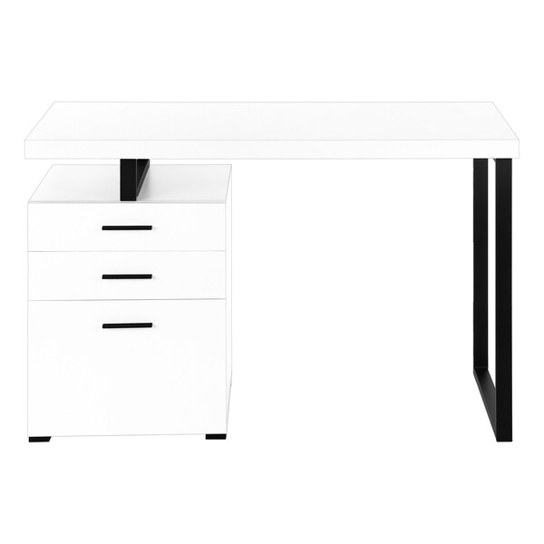 Homeroots 47" White and Black Wood and Metal Sled Computer Desk With Three Drawers 489922 - main