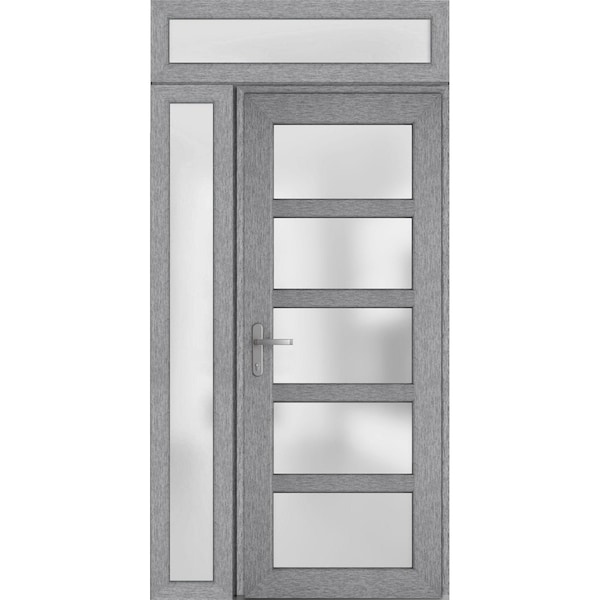 Vdomdoors Front Exterior Prehung FiberGlass Door Frosted Glass / Manux 8002 Grey Ash / Sidelight and Transom MANUX8002EXD-SS-W36+12 x H80+14-RH - main