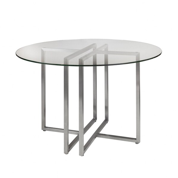 Homeroots 42" Clear And Silver Rounded Glass And Metal Trestle Base Dining Table 400750 - main