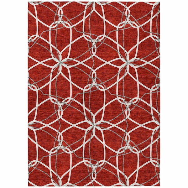Homeroots 10' X 14' Red And Ivory Geometric Washable Indoor Outdoor Area Rug 613048 - main